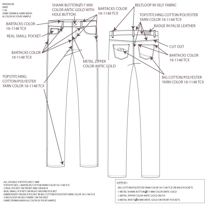 Dossier technique pantalon denim